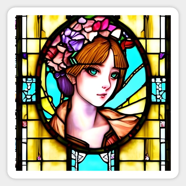 Beautiful Lady stained glass church window Sticker by animegirlnft